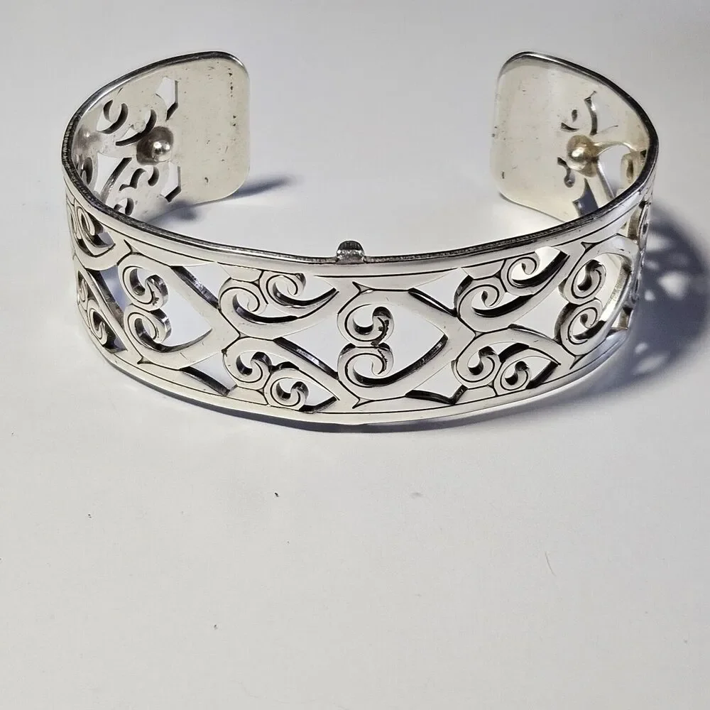 Brighton Christo Madrid Narrow Silver Plated Cuff Bracelet Pink Red Leather 7" - Picture 13 of 16